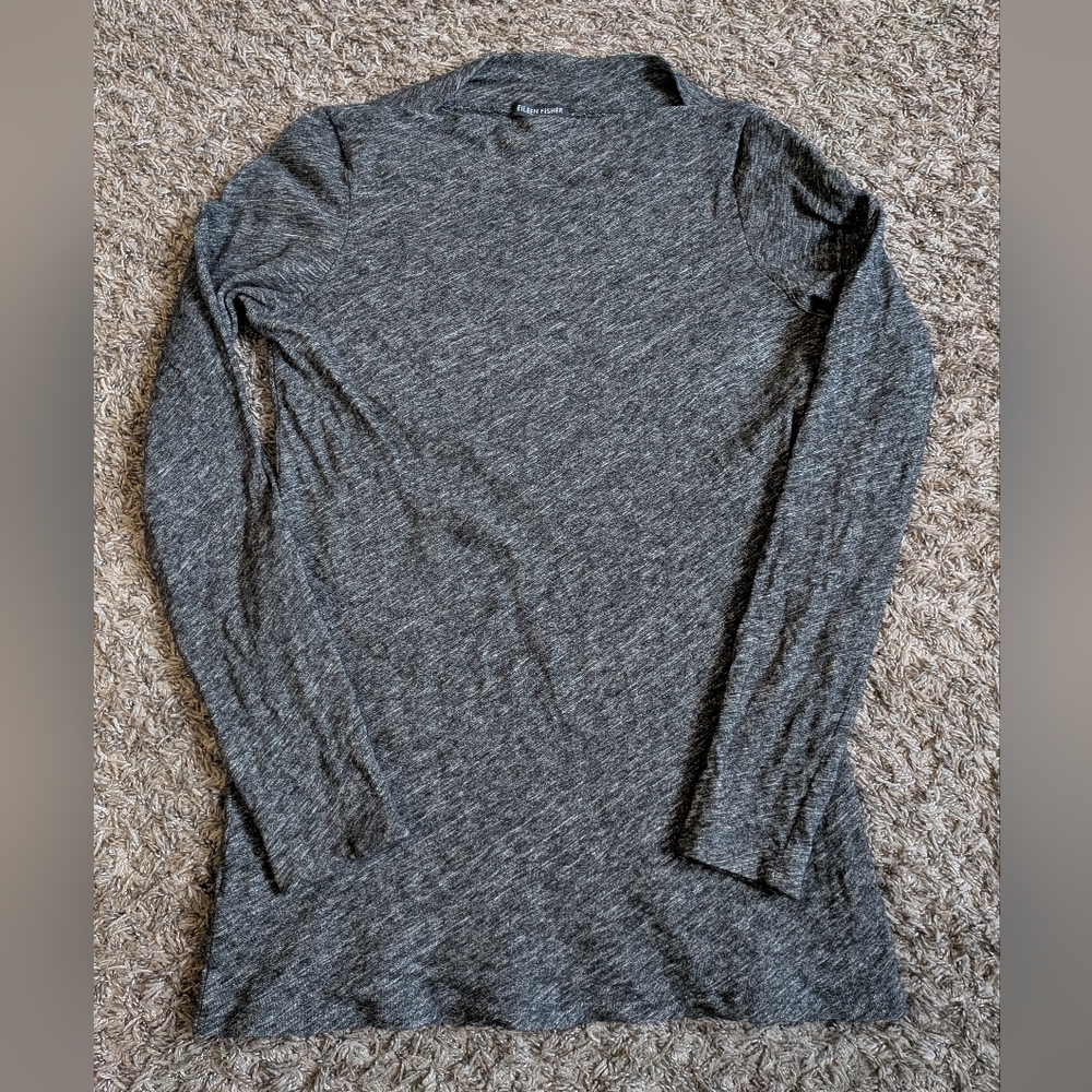 Eileen Fisher Virgin Wool Organic Cotton Heather Boat Neck Pullover Sweater L